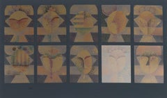 Untitled (II/VII) Cognition, abstract etching print, yellow, violet, grays.