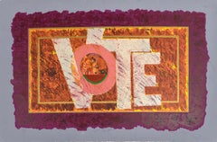 "Art On J Street (VOTE)", political etching print, pink, orange, yellow, violet.