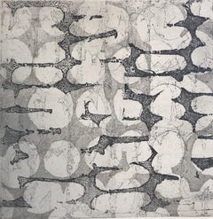 "Mute Six", abstract soft ground etching monoprint, black, pale gray .