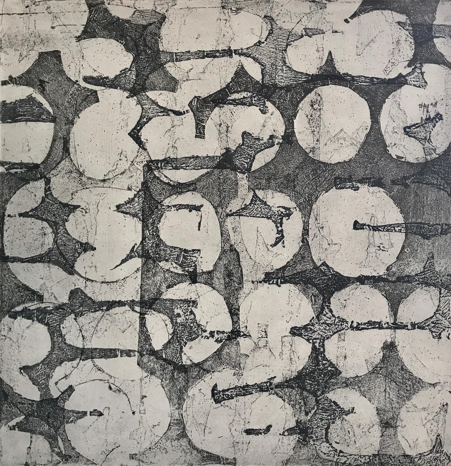 Creighton Michael Abstract Print - "Mute Seven", abstract soft ground etching monoprint, black, pale gray .