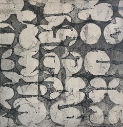 "Mute Seven", abstract soft ground etching monoprint, black, pale gray .