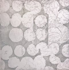 "Mute 919", abstract soft ground etching monoprint, white, cool gray, silver .