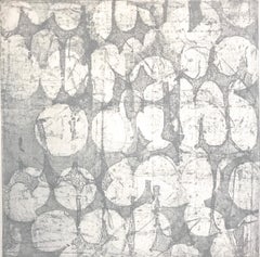 "Mute 11", abstract soft ground etching monoprint, white, cool gray, silver .