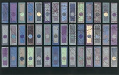 "Untitled (II/VII) Initiation", abstract etching print, yellow, violet, grays.