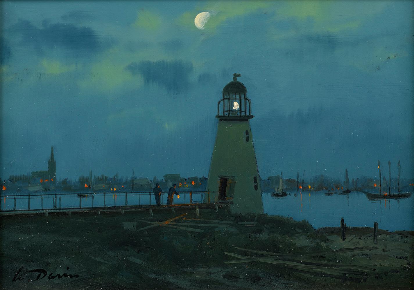 William Davis, Jr. Landscape Painting - Palmer Island Light, New Bedford, MA. c. 1870, 2020