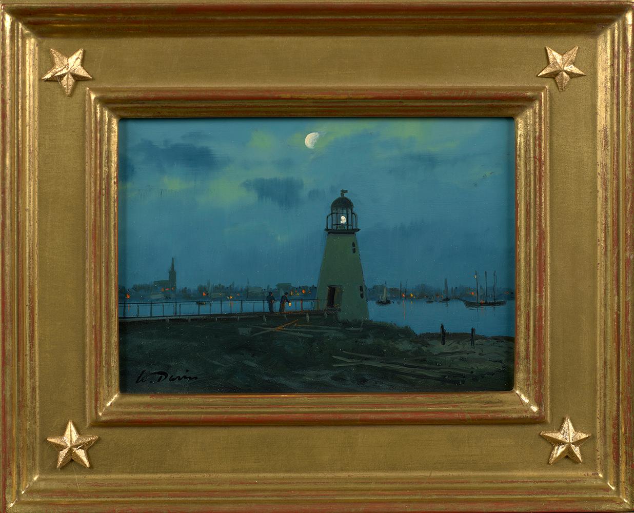 Palmer Island Light, New Bedford, MA. c. 1870, 2020 - Painting by William Davis, Jr.