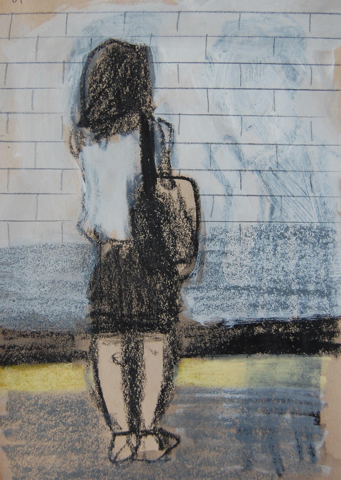 Patrick Jewell Figurative Painting - White Top and Black Skirt (Platform)