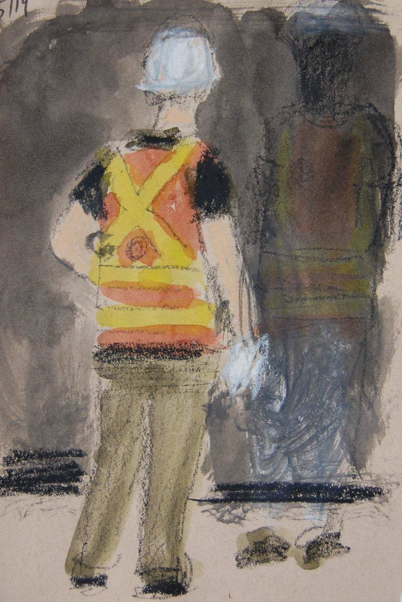 Patrick Jewell Figurative Art - Transit Worker with Safety Vest and Hardhat