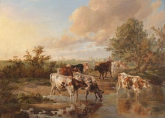 The Watering Place - Cattle Oil Painting