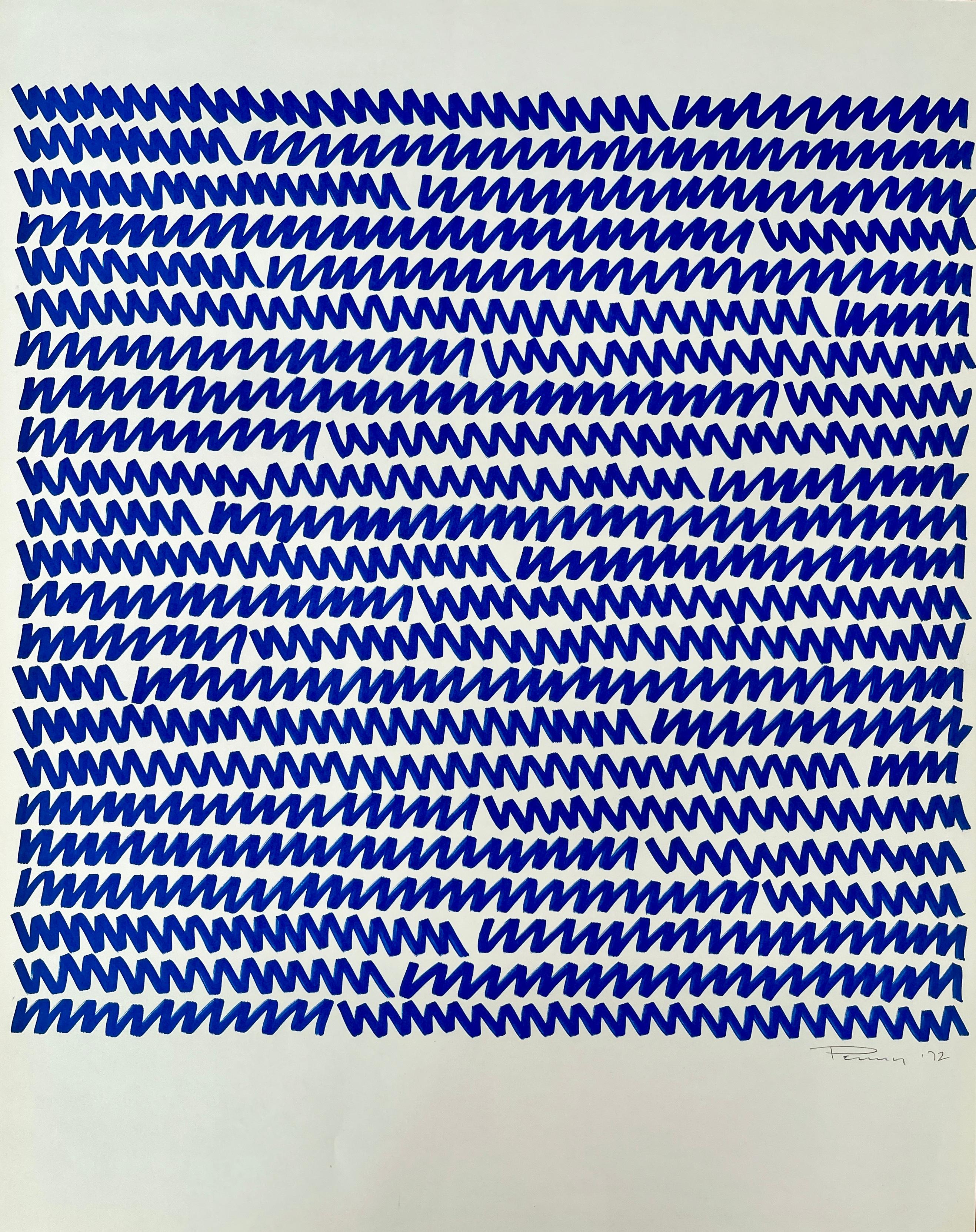 Aubrey Penny Blue Marker Abstract Drawing, Signed and Dated For Sale 2