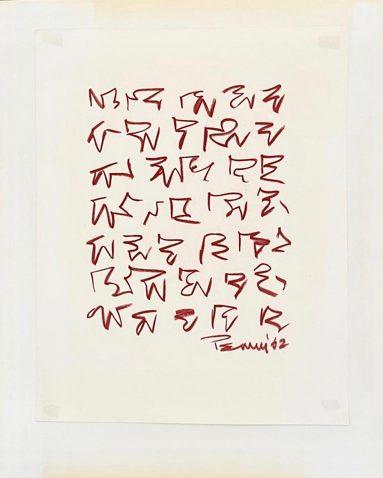 Aubrey Penny, American (1917 - 2000)  
Marker Drawing on Paper, Mounted on Paper. 
Signed and Dated 62  (1962), Lower Right.
Untitled.  Size 11 x4

Aubrey Penny (American 1917-2000) was an innovative California abstract artist who worked in a