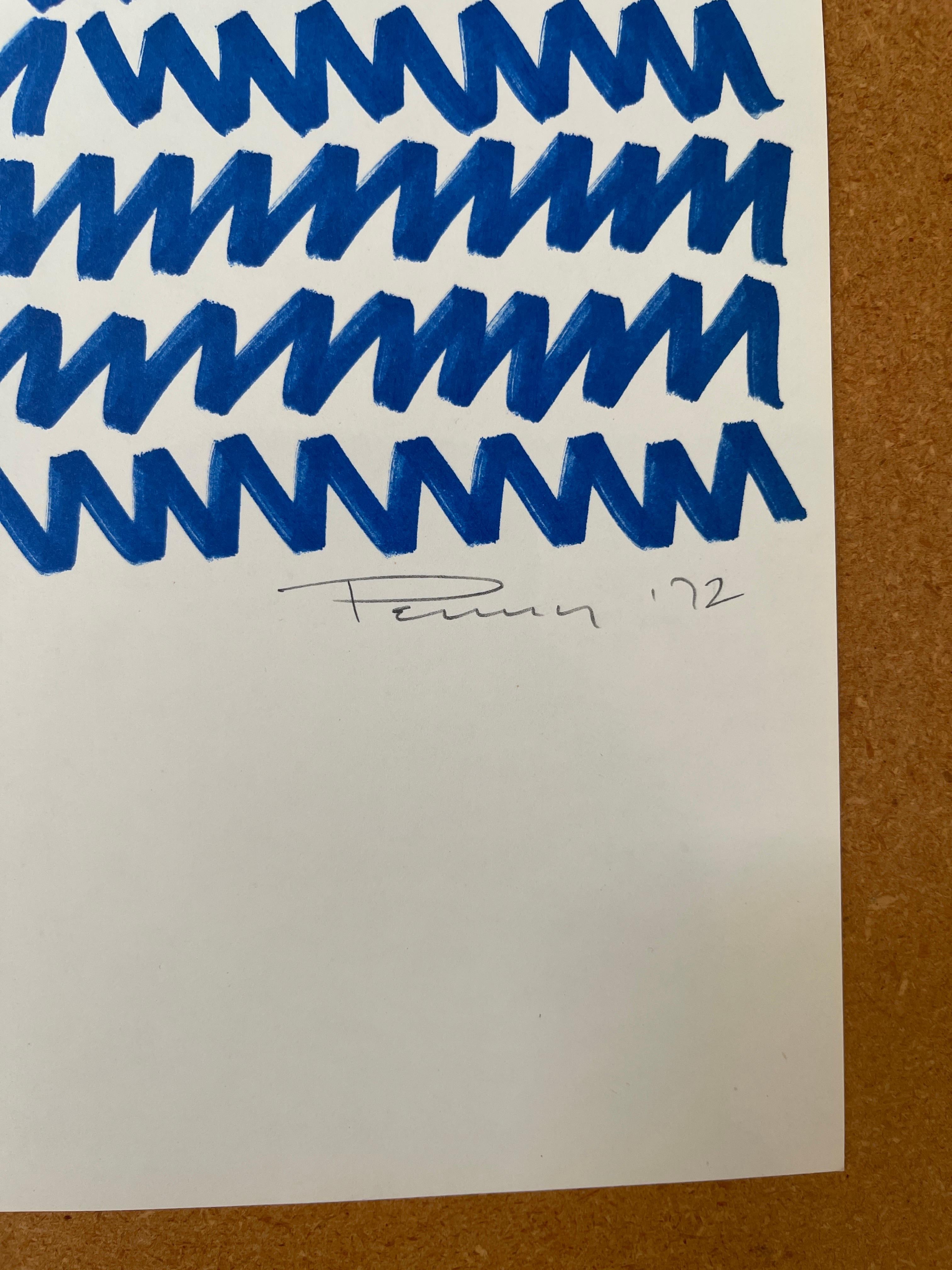 Aubrey Penny Blue Marker Abstract Drawing, Signed and Dated For Sale 3
