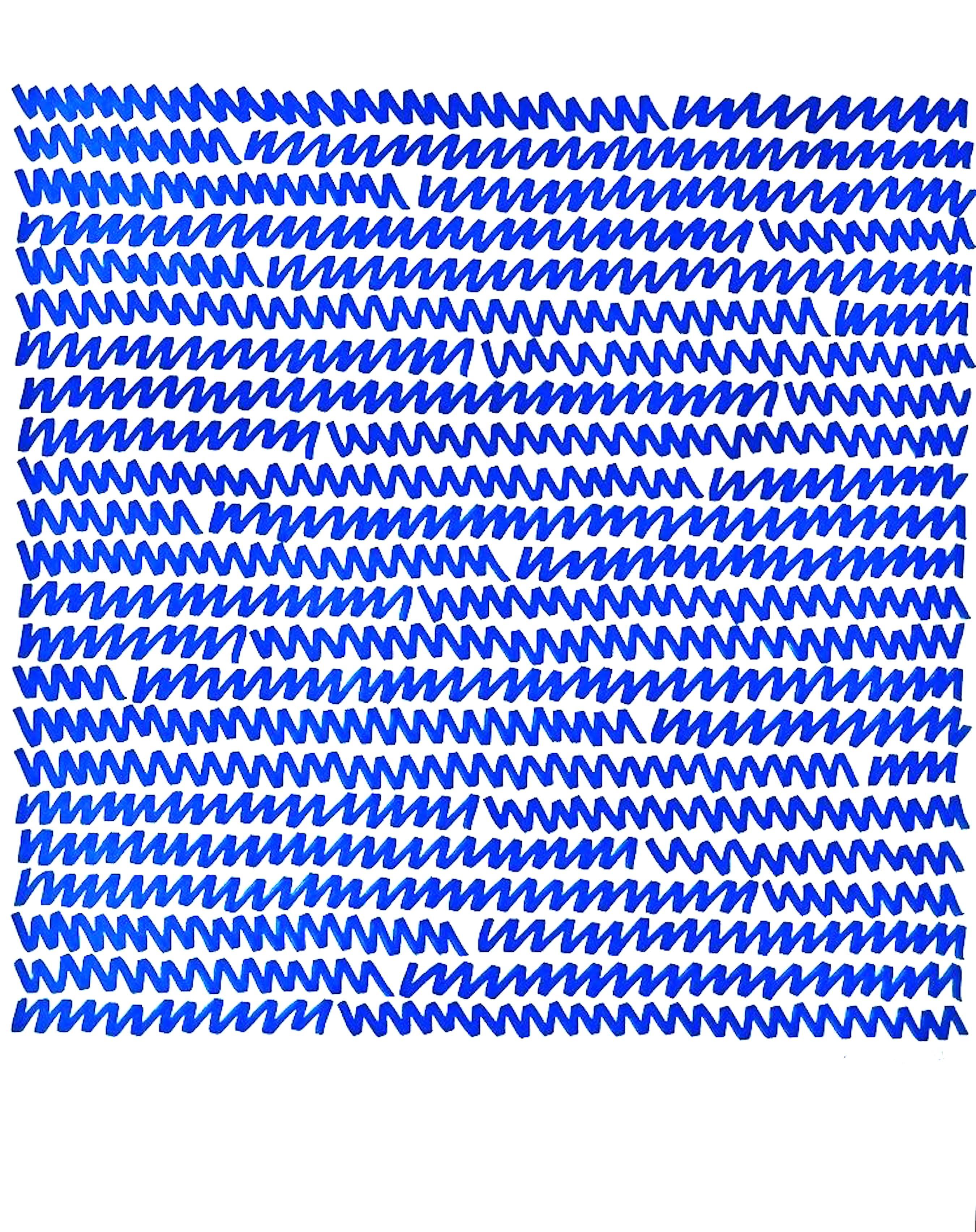 Dessin abstrait de marqueur bleu Aubrey Penny, signé et daté