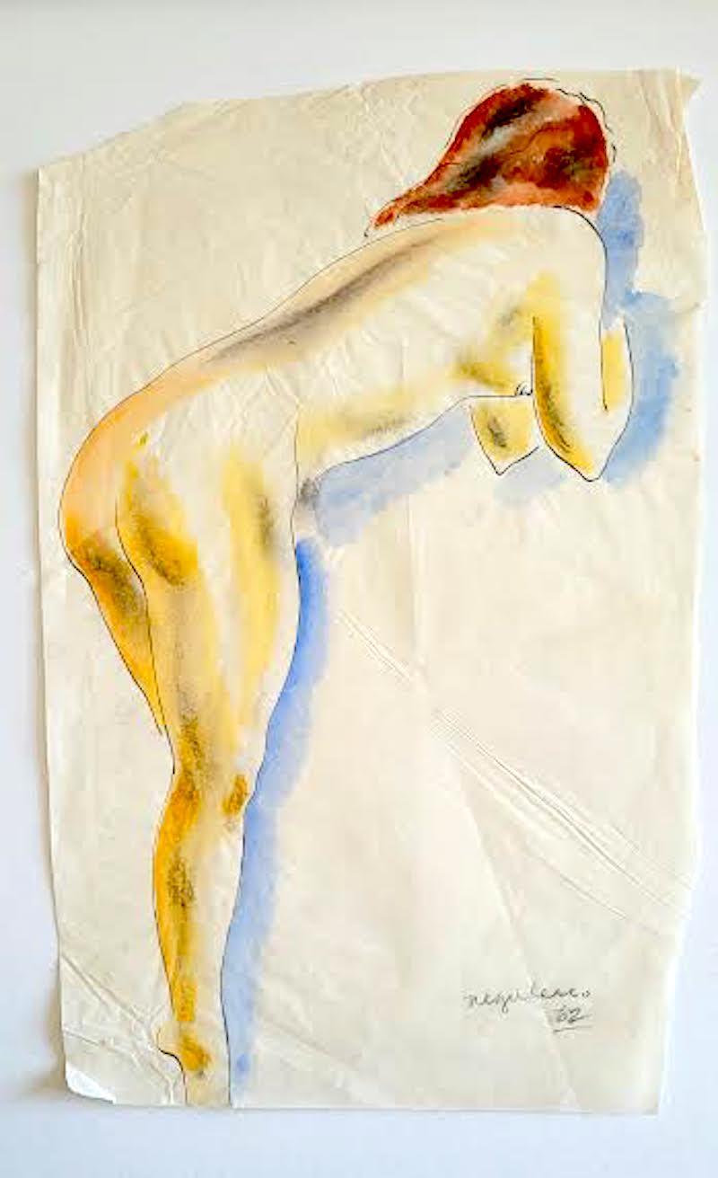Jean Negulesco Figurative Art - Nude Figure Study - Ink and Watercolor- Signed and Dated 