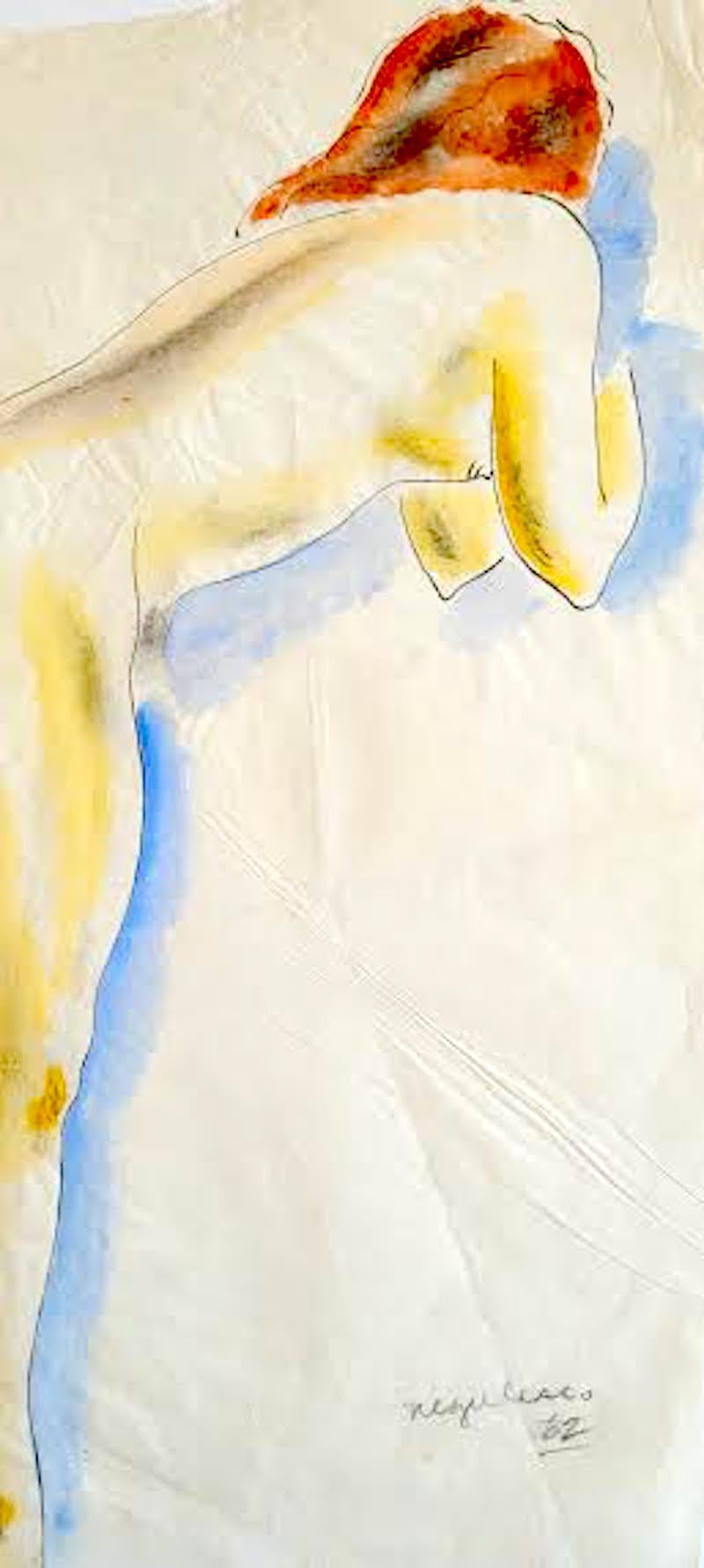 Nude Figure Study - Ink and Watercolor- Signed and Dated  - Modern Art by Jean Negulesco
