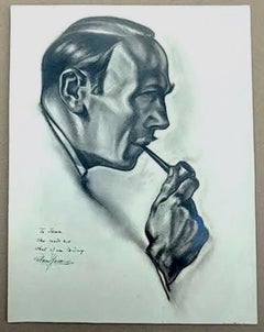 Portrait Drawing by Actor Roland Young (1887-1953) Gifted to Jean Negulesco.