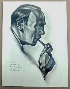 Retrato Dibujo del Actor Roland Young (1887-1953) Regalado a Jean Negulesco.