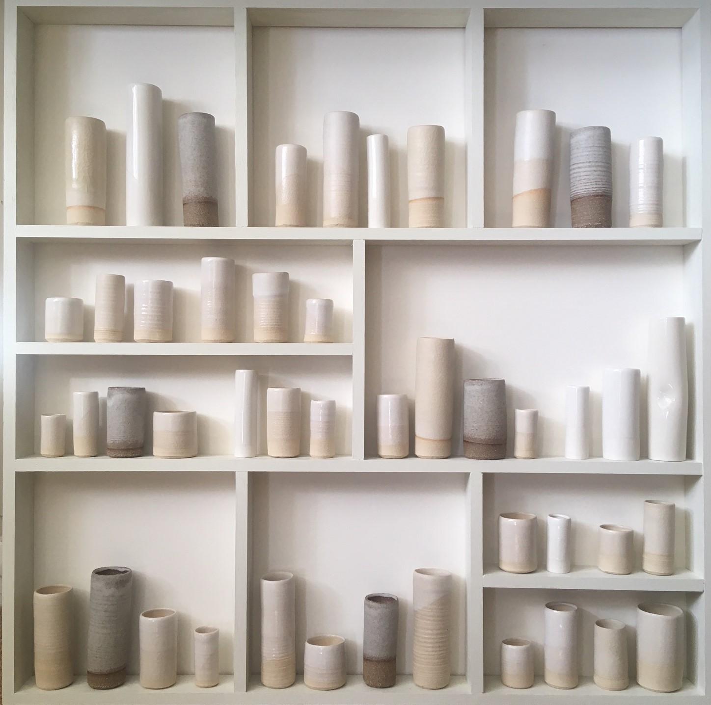 Emma Bell Still-Life Sculpture - Three Clays I, installation artwork with ceramic pieces 