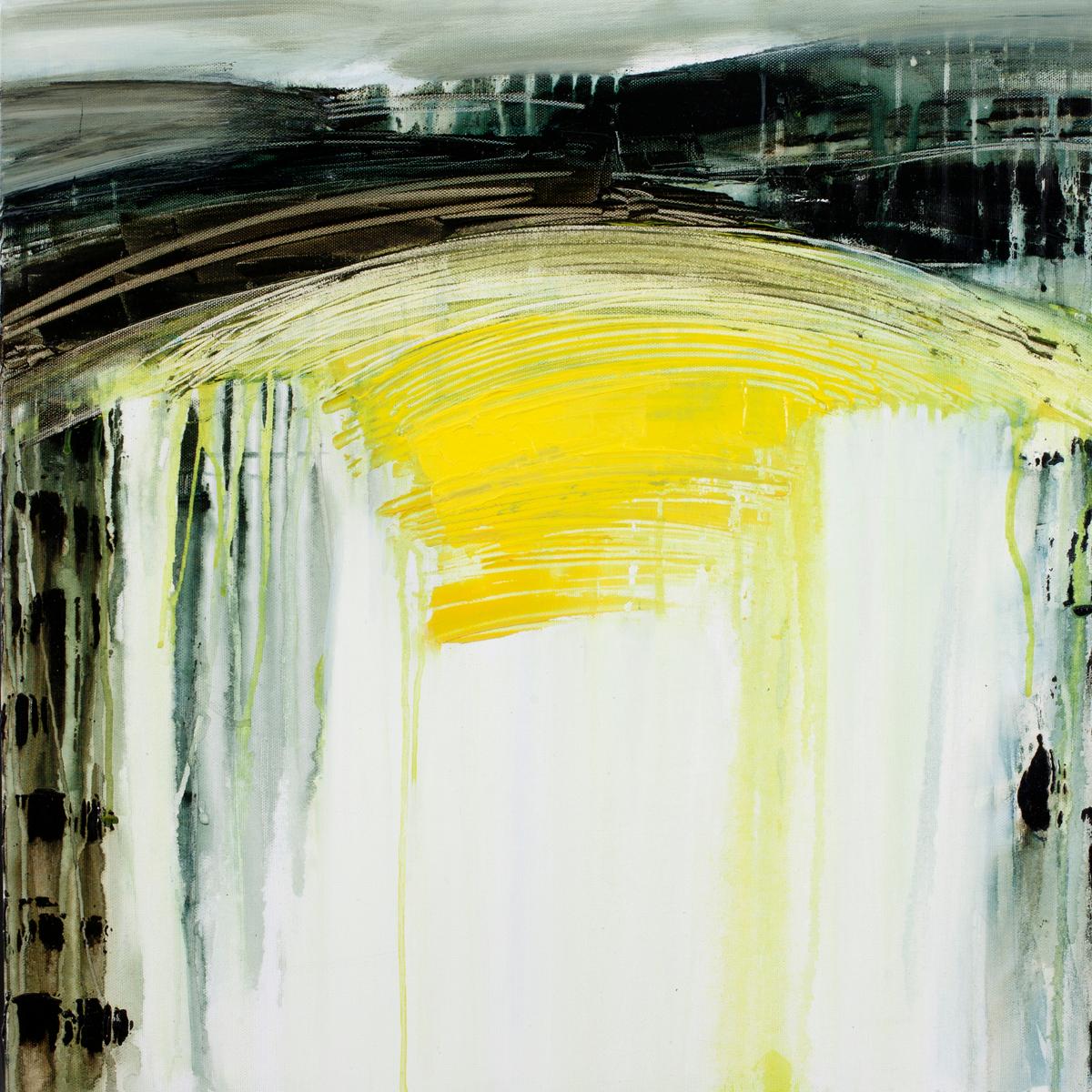 Gina Parr Landscape Painting - My Point of View, an abtract yellow, white and green landscape