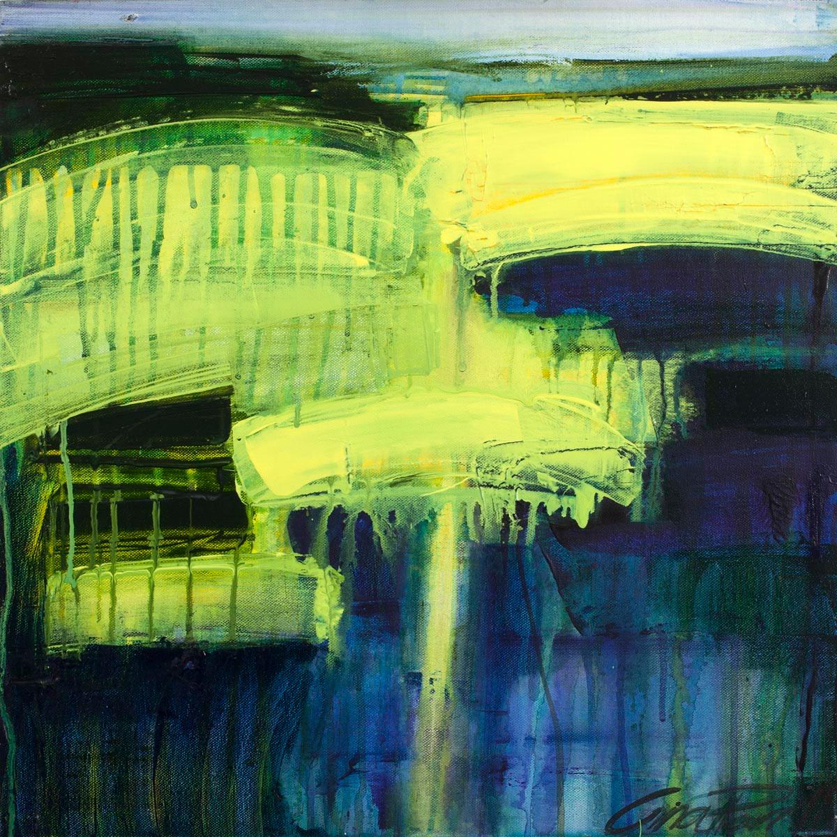 Ebb and Flow, Abstract , yellow and blue original painting
