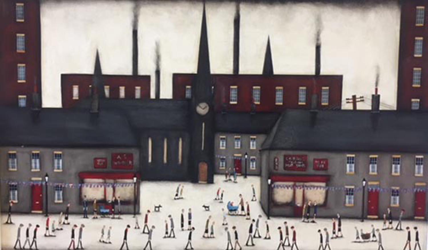 Bustling City, inspired by Lowry  - Painting by Sean Durkin