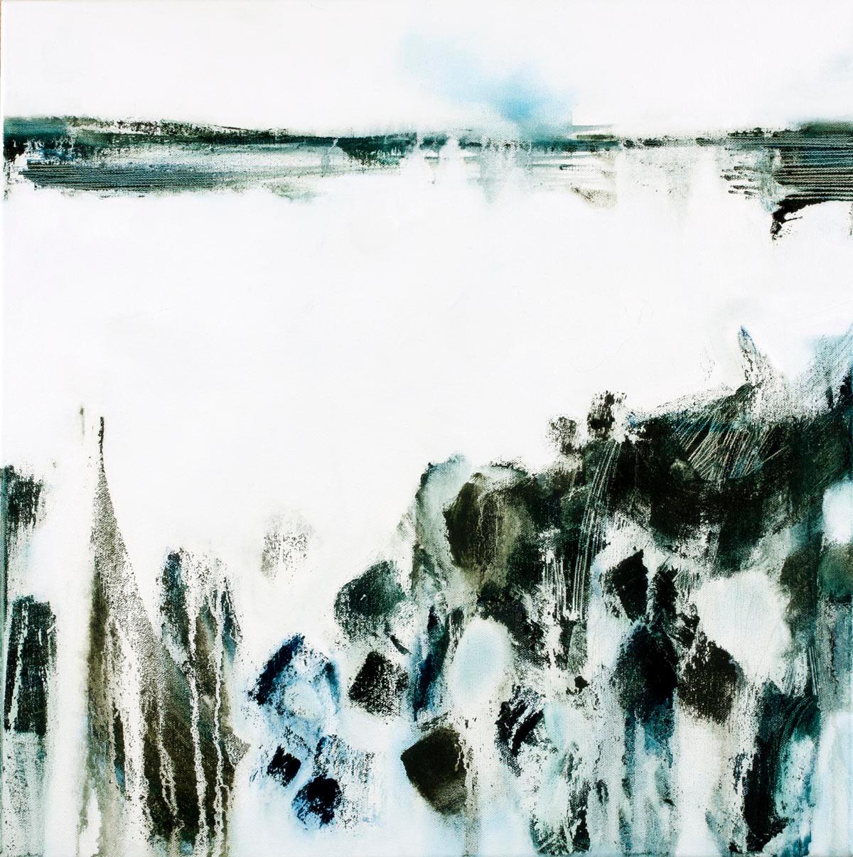 Gina Parr Landscape Painting - Beneath, black and white abstract seascape original oil painting