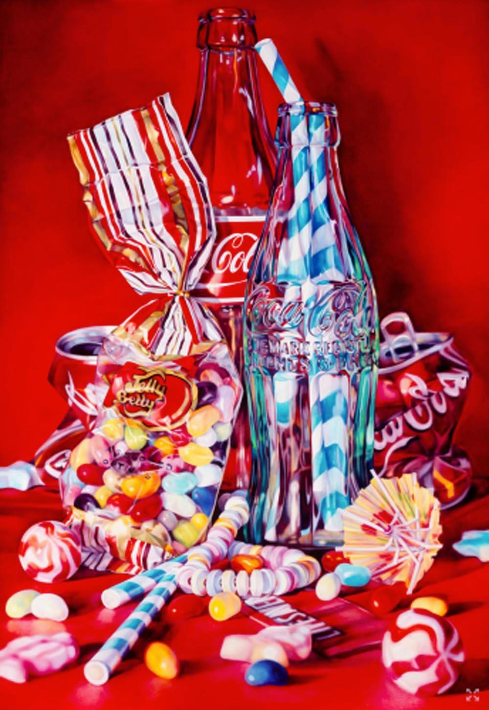 Kate Brinkworth Still-Life Print - Coke, Jelly Beans and Lifesavers, still life pop art screen print