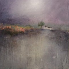 Luna di lavanda, pittura astratta di paesaggio, viola, arte di campagna, Lisa House