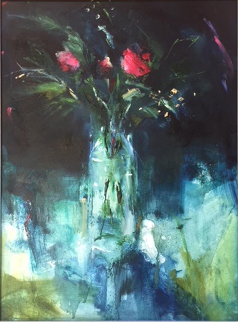 Jemma Powell Three Red Roses In A Glass Jug Original Painting