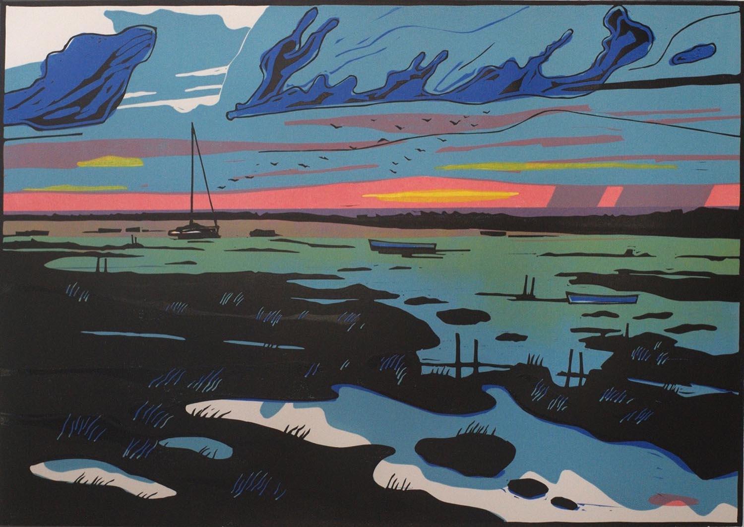 Colin Moore Still-Life Print - Blackeney Marshes, limited edition print, uk, beach scenes, NORFOLK PRINT