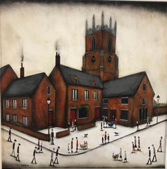 In the Market Place, Sean Durkin, Deddington, Architectural art, Lowry style art