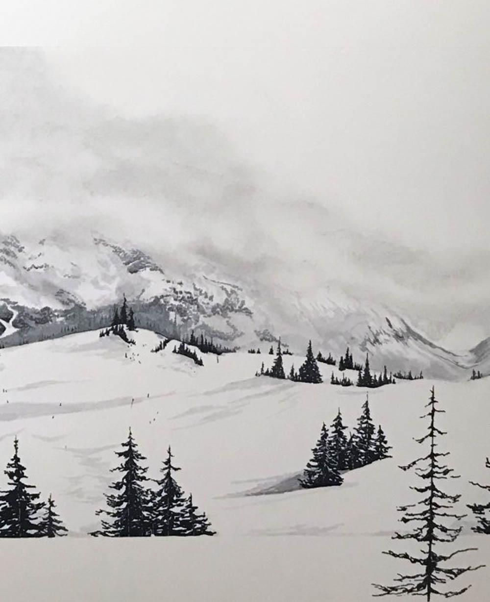 Les Arcs, France, photographic style realist art , original art for sale  - Mixed Media Art by Sam Gare