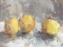 Jemma Powell- Three Lemons, Oil on Board, Still life, Fruit, Expressive Painting