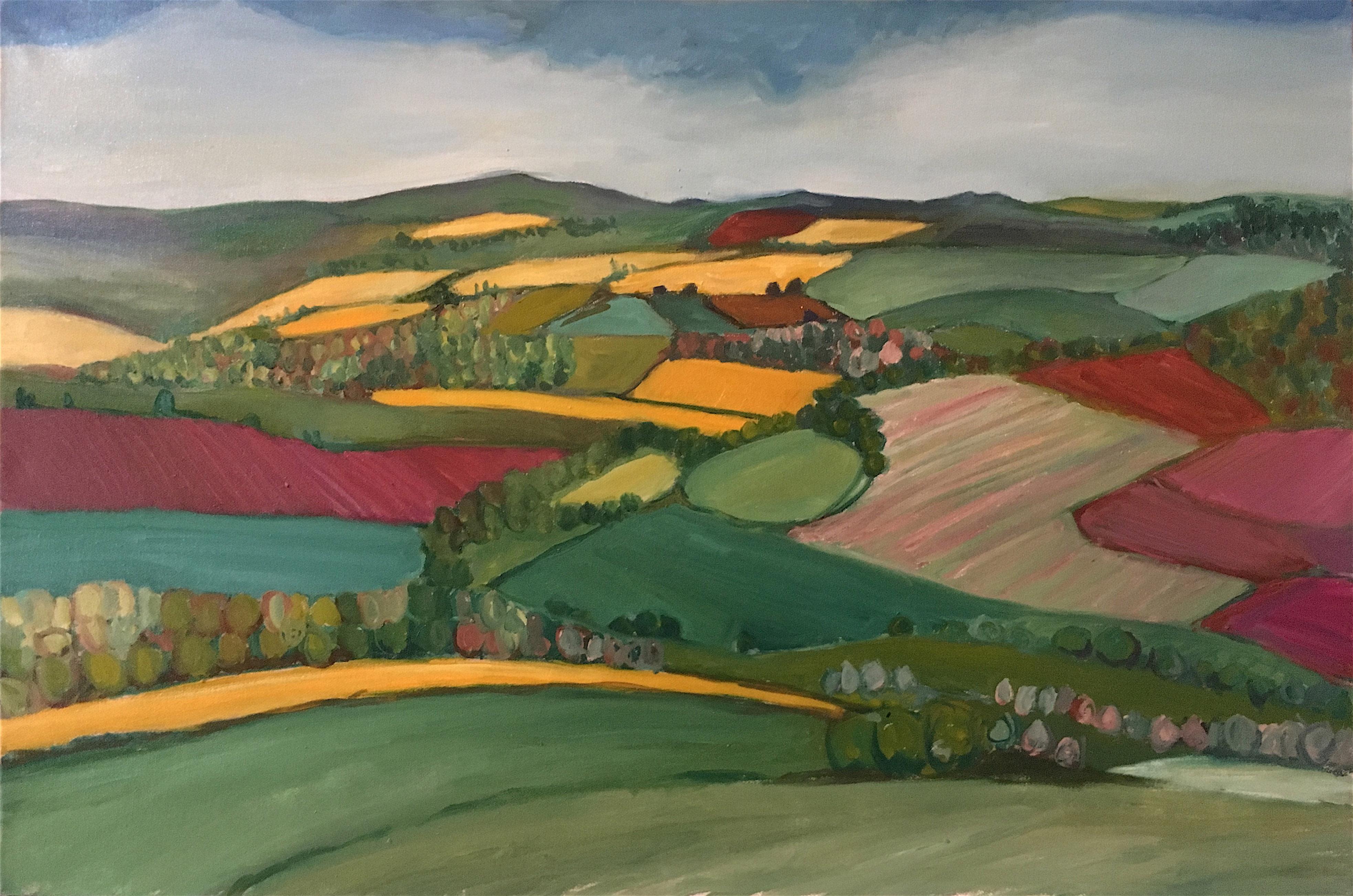 Eleanor Woolley Landscape Painting - Yellow fields