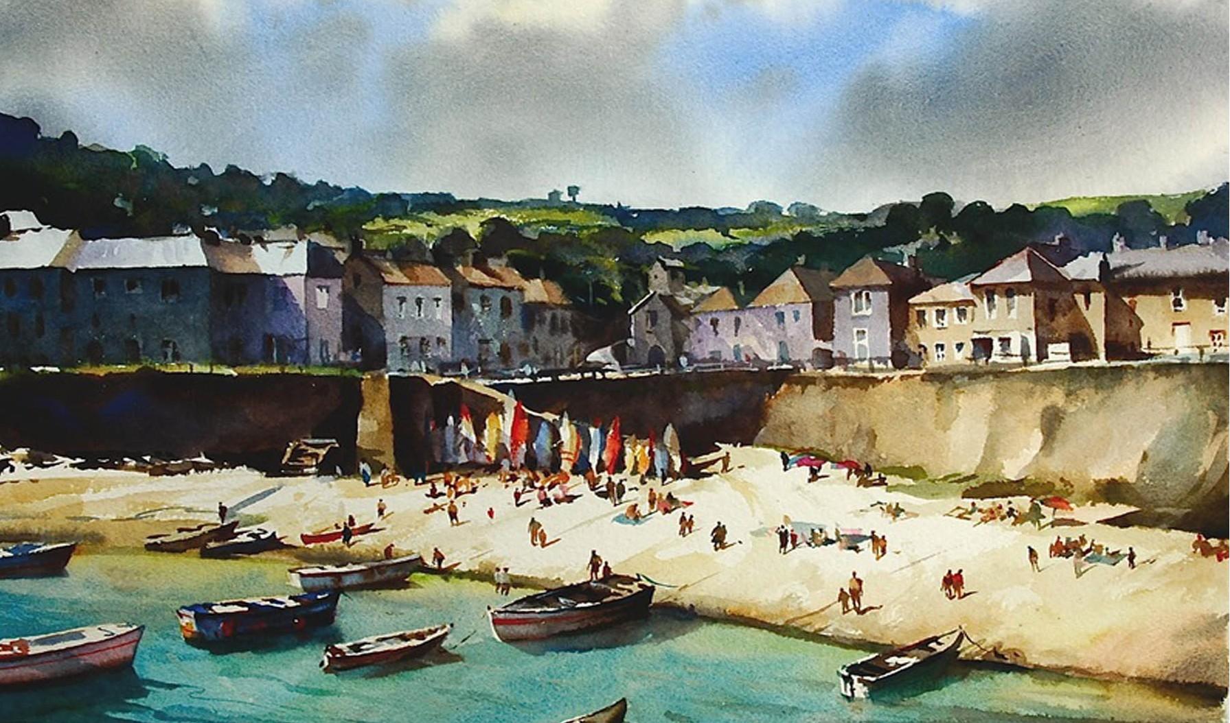 Trevor Waugh Landscape Painting - Mousehole Beach Cornwall