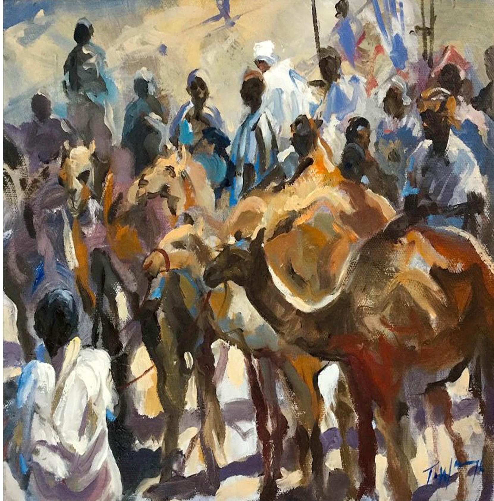 Market in Morocco - Painting by Trevor Waugh