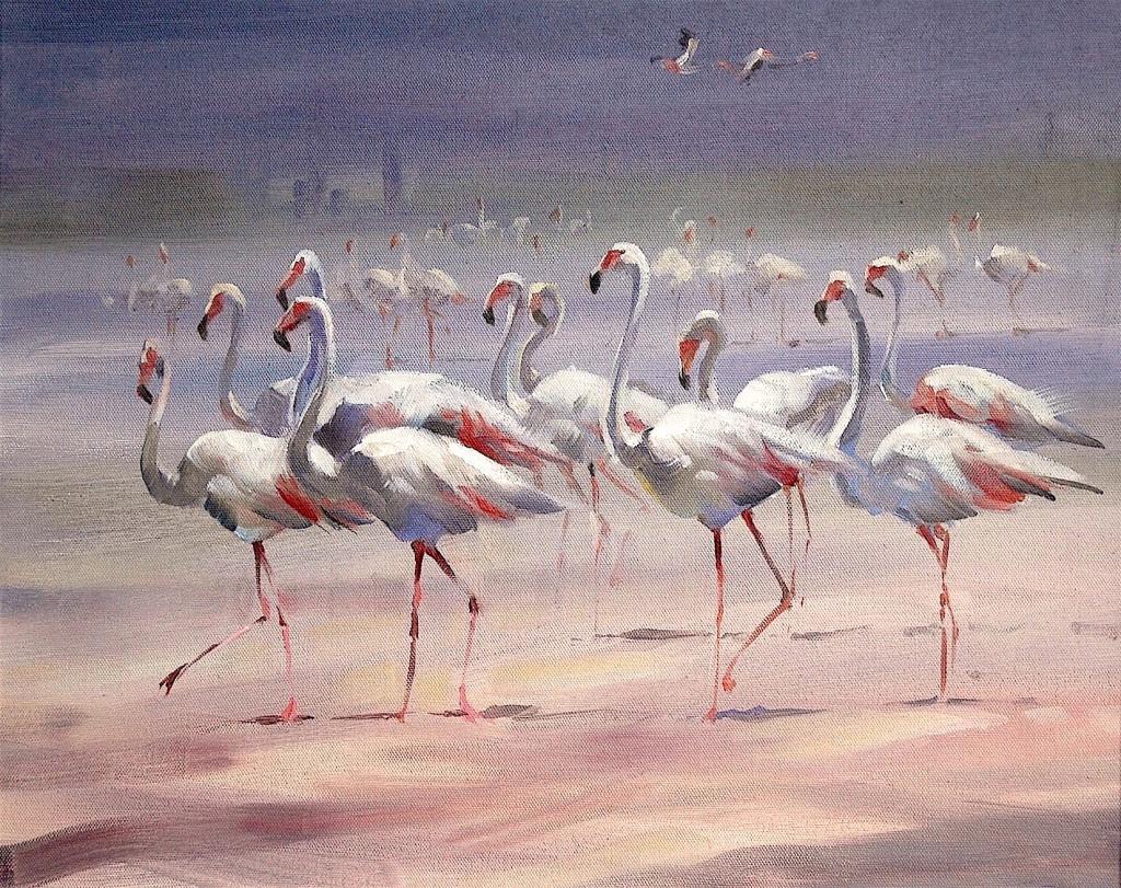 Flamingoes - Painting de Trevor Waugh