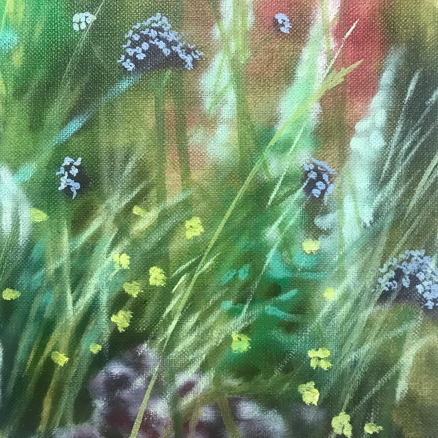 Borde de jardín isleño I, Pintura floral sobre tabla de Dylan Lloyd en venta en venta 1