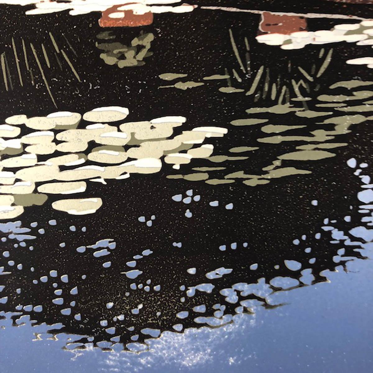Claydon Pond Reflections, Alexandra Buckle, Original Limited Edition Lino Print For Sale 6