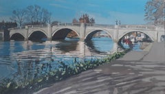 Peinture à l'huile originale de Richmond Bridge, Londres par LESLEY DABSON, contemporaine