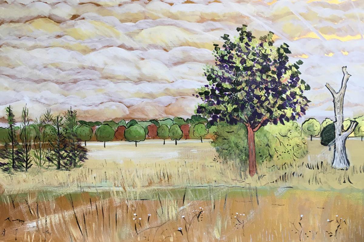 Sally Anne Wake Jone & Peter
Anticipating Autumn (nudging us from a summer that was too hot to a winter that might be too cold).
Acrylic on Canvas, 61 x 91 cm
Landscape Painting, painted “en plein air” in Windsor Great Park

