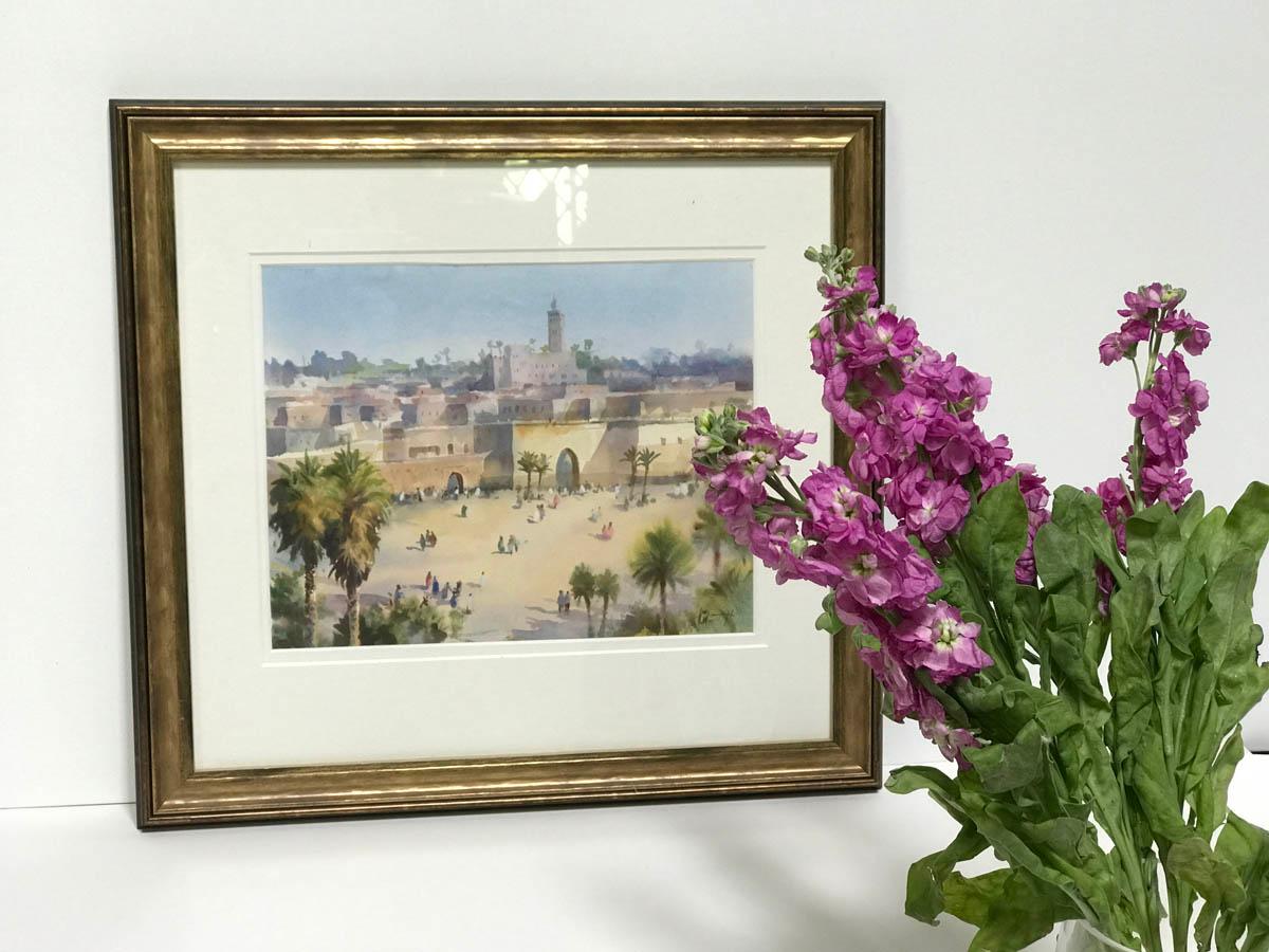 Trevor Waugh, Muros de Marrakech, Pintura original en acuarela enmarcada en venta 1