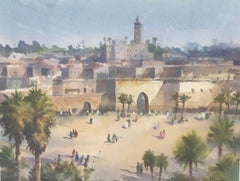 Trevor Waugh, Walls of Marrakech, peinture à l'aquarelle originale encadrée