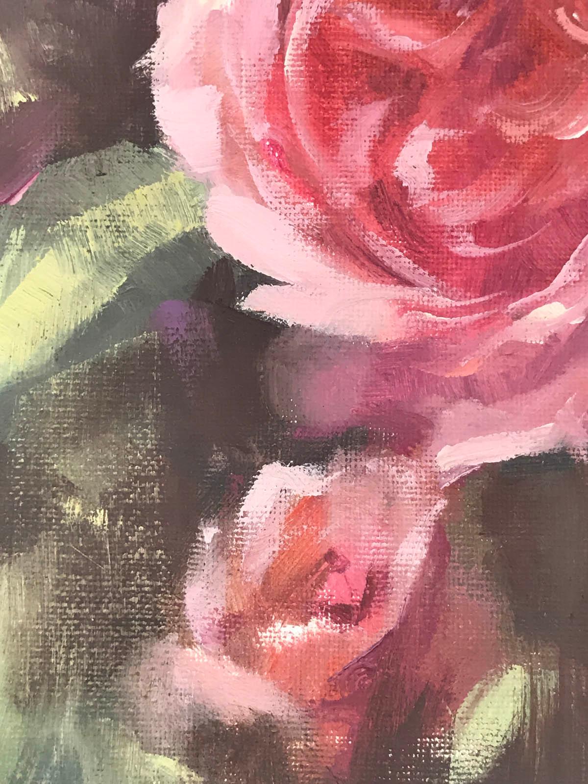 Trevor Waugh, rose foncé, roses, peinture à l'huile originale, ombre florale contemporaine en vente 4