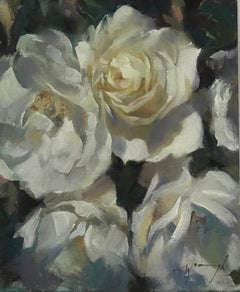 Trevor Waugh, The White Ones, Original Oil Painting Floral Still Life Painting