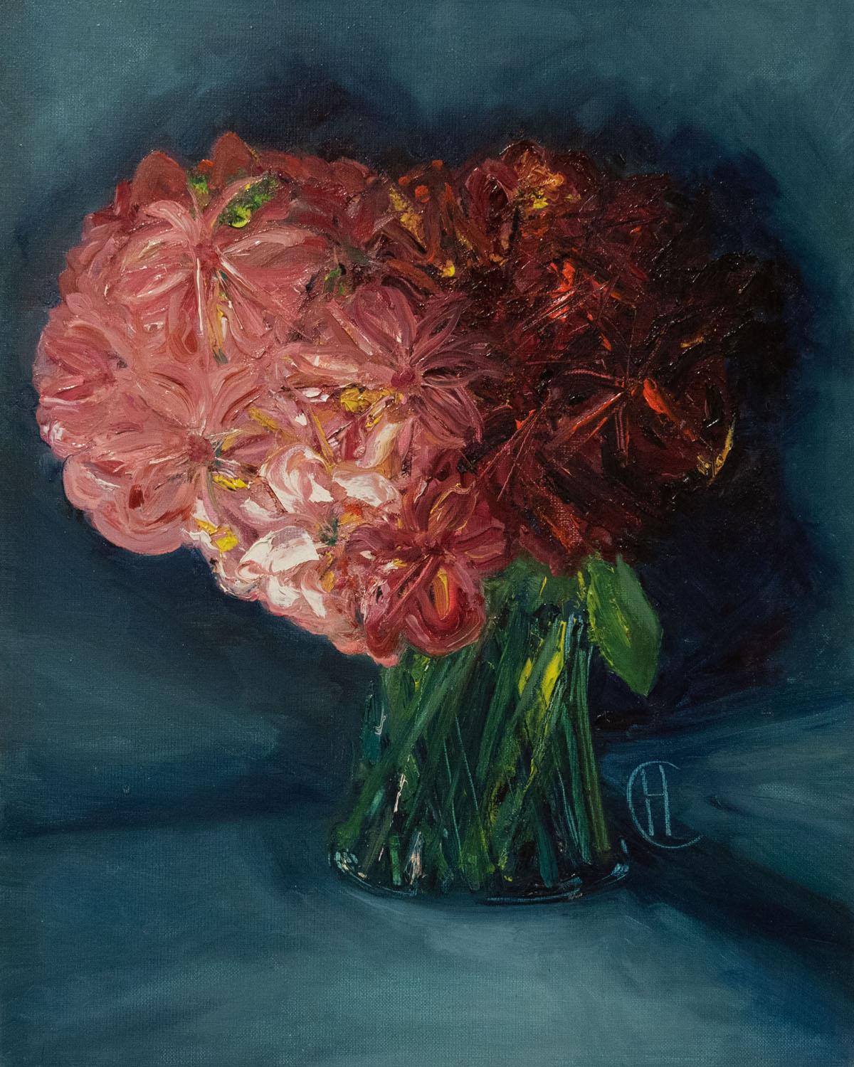Henrietta Caledon, Alstroemeria Pink Star, Original Contemporary Framed Oil Art For Sale 1
