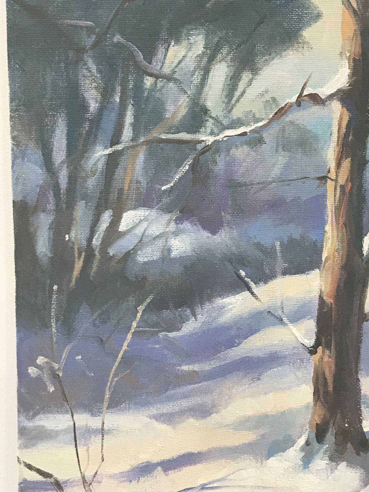 Trevor Waugh, Árboles de invierno, Pintura al óleo original, Escena de invierno, Paisaje de invierno en venta 4