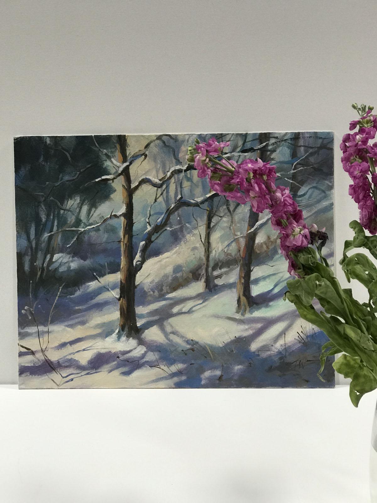 Trevor Waugh, Árboles de invierno, Pintura al óleo original, Escena de invierno, Paisaje de invierno en venta 1