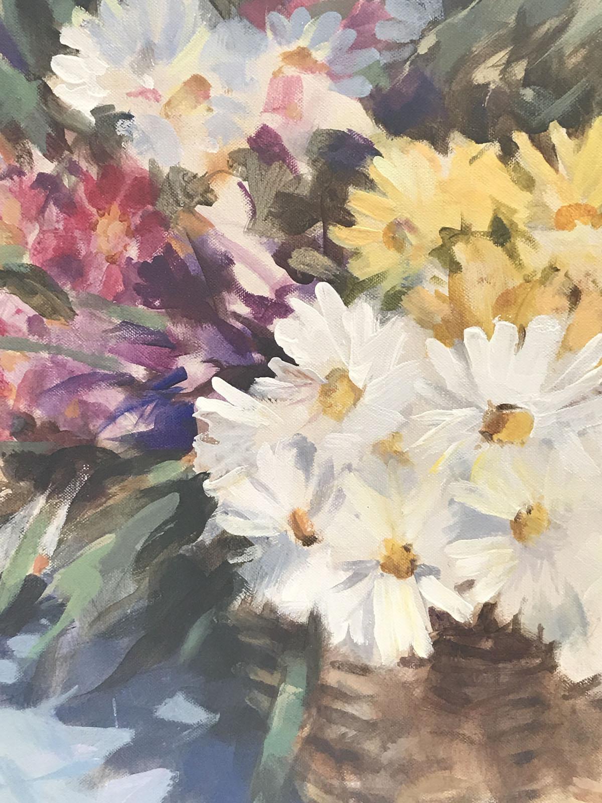 Trevor Waugh, Flower Basket, Basket of Light, Original Acrylic Painting For Sale 1