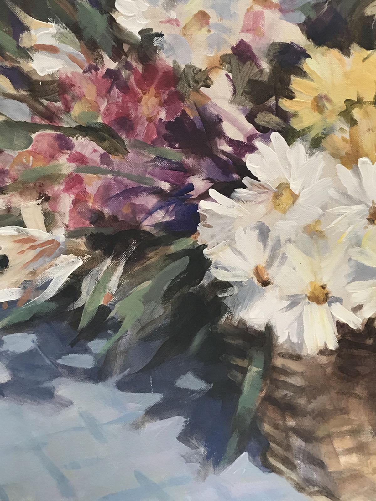 Trevor Waugh, Flower Basket, Basket of Light, Original Acrylic Painting For Sale 2
